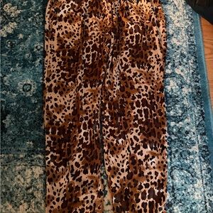 Leopard Print Satin  Pants - Brown & Black